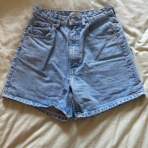 Light wash blue jean high waist shorts